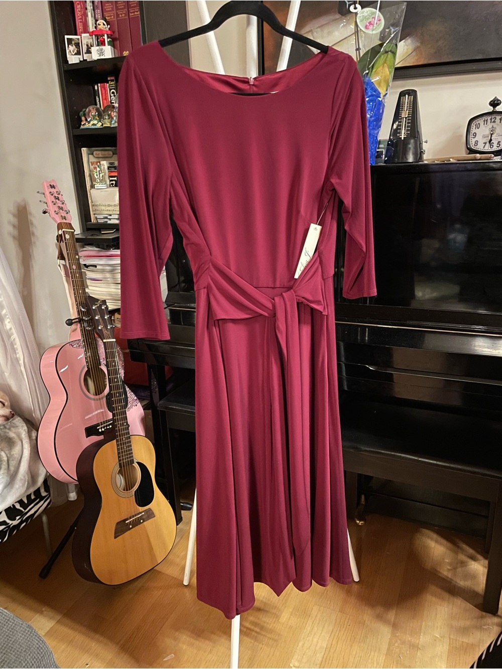 Eliza J NEW Burgundy Tie-Waist Midi Dress